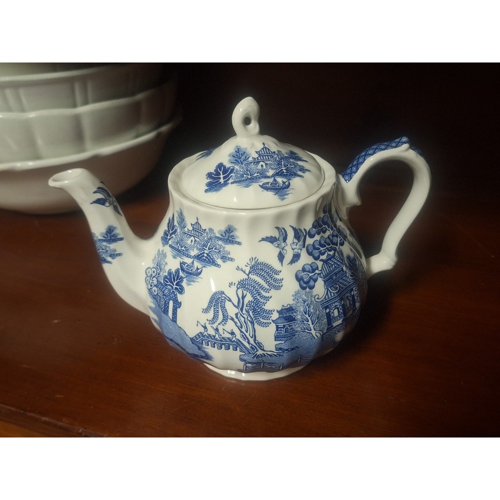 English Ironstone blue and white teapot